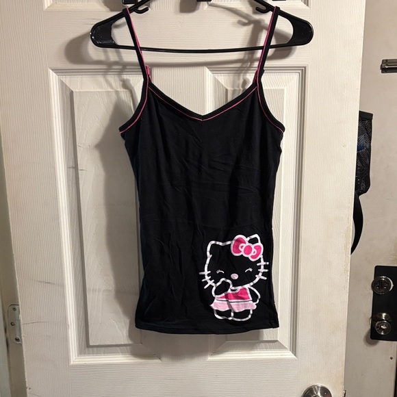 Hello Kitty Tops - Hello Kitty Black Camisole with Pink Trim and Graphic